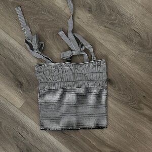 Forever 21 Black and White Striped Tie Shoulder Tank Top